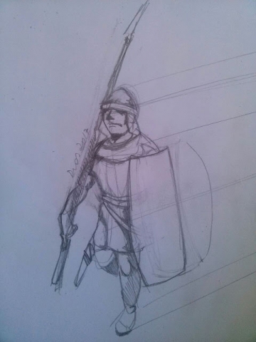 Estudo de ilustração no lápis de soldado medieval