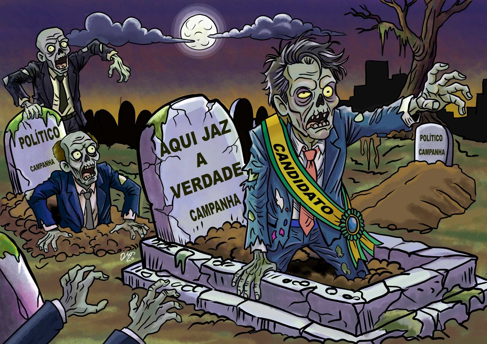 Ilustração Editorial: A Sátira dos "Políticos Zumbis"