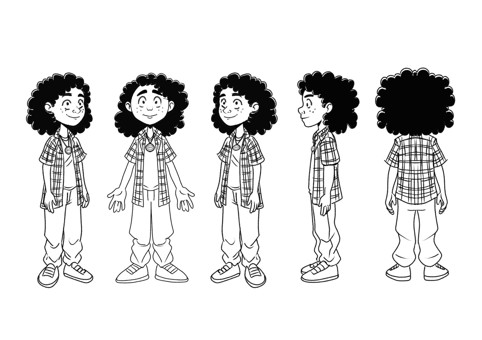 Model sheet de menino para criação de personagens, ilustração personalizada.