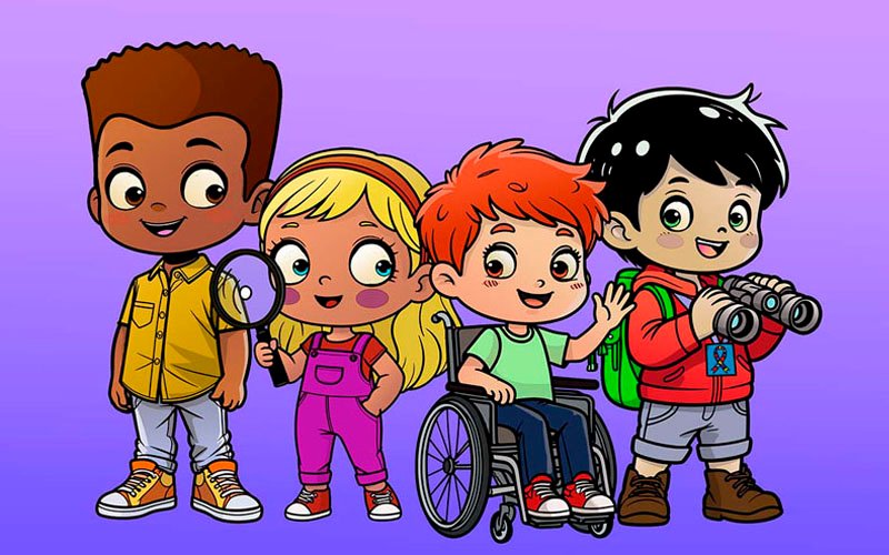 Ilustração de turma de personagens cartoons criada por Ilustrador Dias