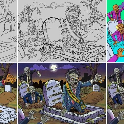 Ilustração Editorial: A Sátira dos “Políticos Zumbis”