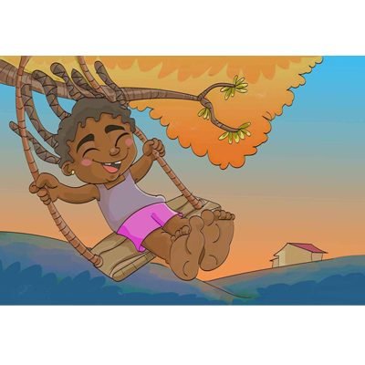 Ilustração infantil colorida mostrando criança se balançando para o livro Poetisas e Poetas das Infâncias, criada pelo ilustrador Dias